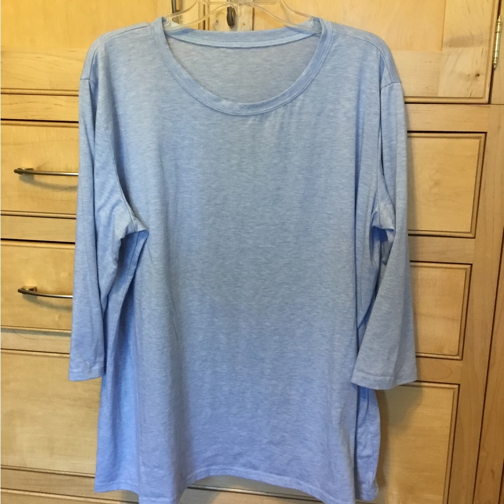 Light Blue T-Shirt 3/4 sleeve 1X Stretchy, relaxed fit lightweight - Picture 1 of 4